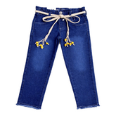 Girls Premium Denim with Stylish Fringe Bottom | Indigo Blue