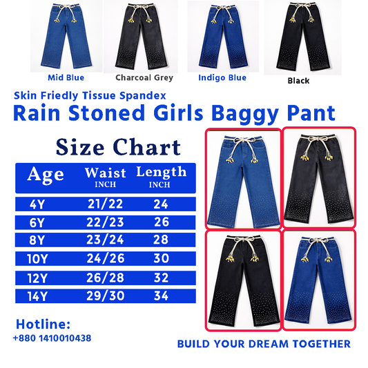 Girls Baggy Jeans with Stone | Mid Blue
