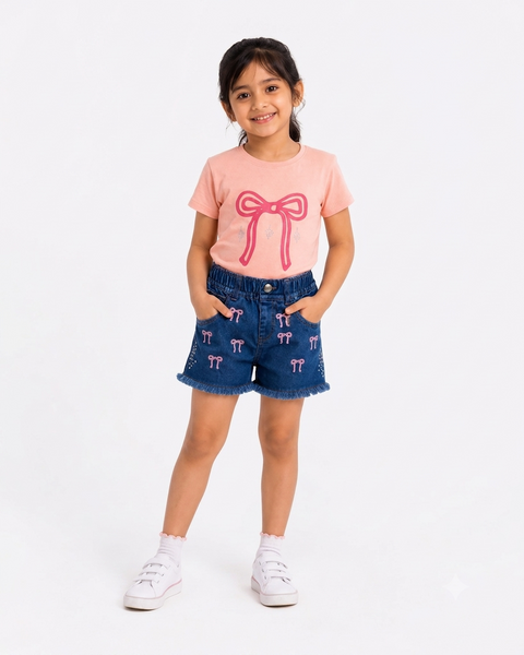 Peach Bow Denim Set | Peach