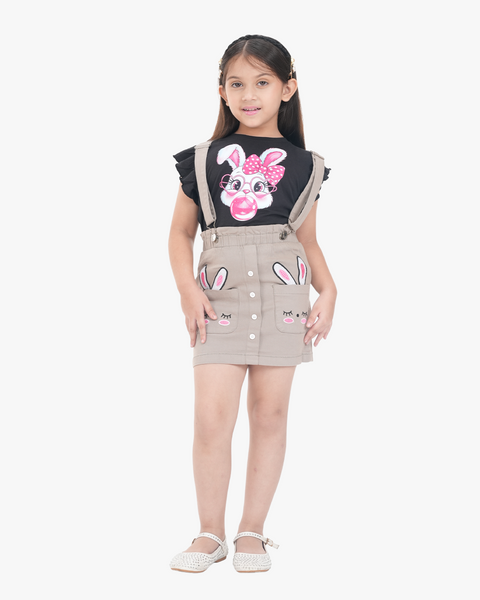 Blush Bunny Suspender Skirt Set | Gray+Black