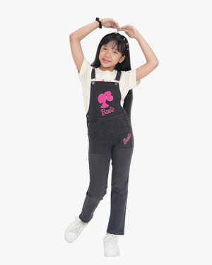 Denim Romper Set | Romper+T-Shirt | Charcoal Grey + Off-White