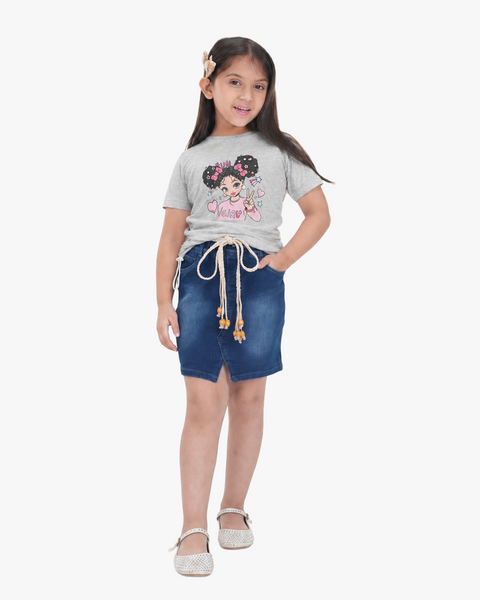 Girls Denim Skirts Set | Indigo blue & Grey