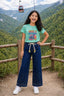 Girls Baggy Jeans with Rain Stone | Indigo Blue & Saga Green Set