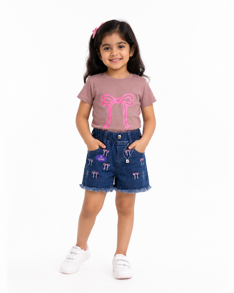 Mauve Bow Denim Set | Onion