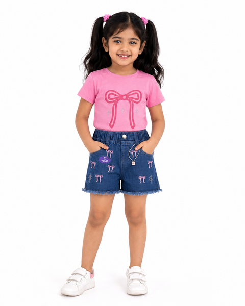 Candy Bow Denim Set | Pink