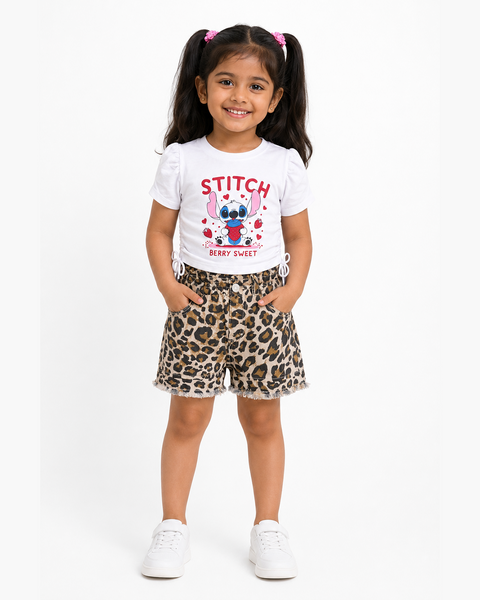 Girls Leopard Summer Shorts Sets | White