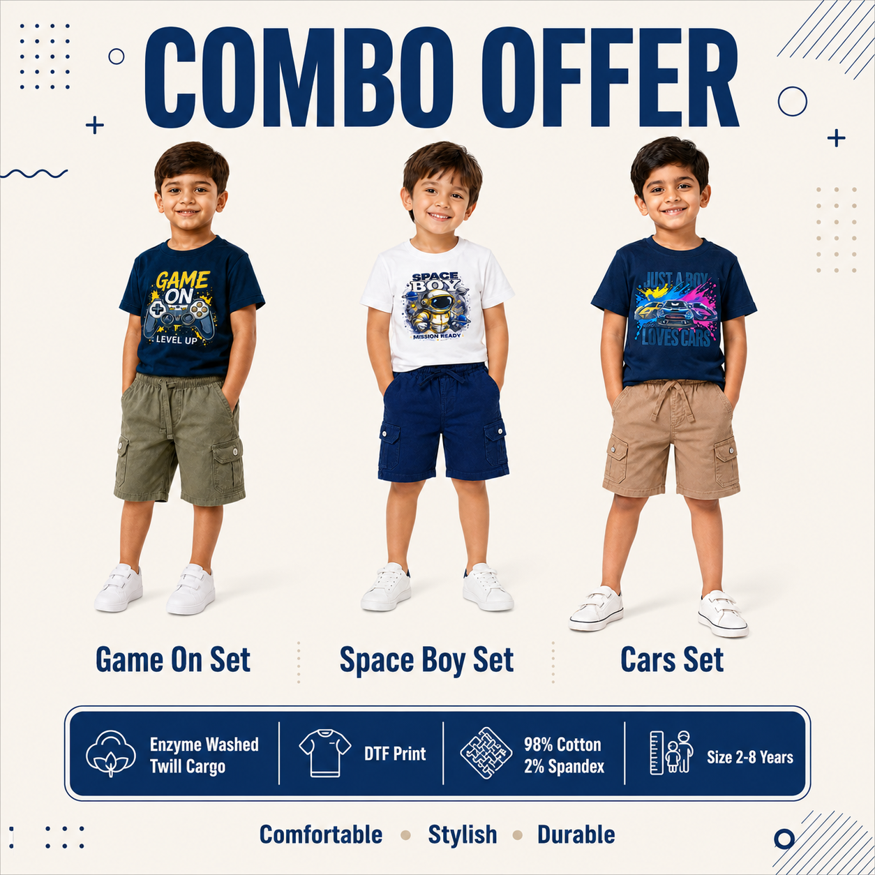 3 pcs combo - Boy's Cargo Shorts