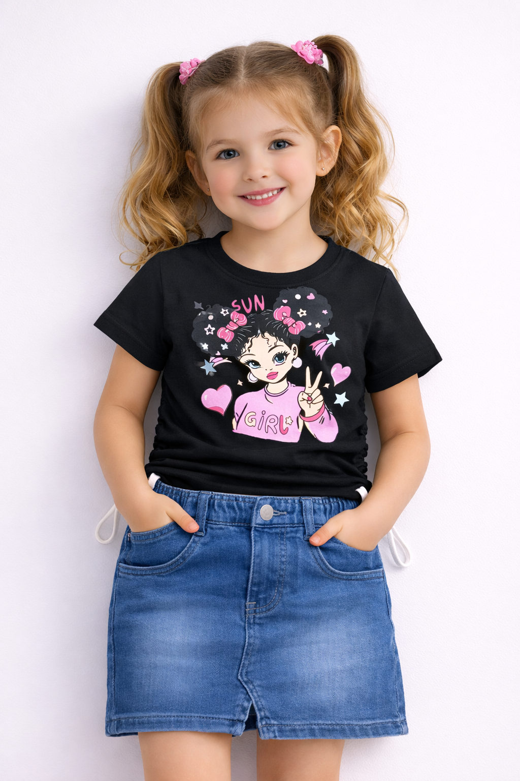 Cute Fun Girls Denim Skirts Set | Black Main image