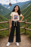 Girls Baggy Jeans with Rain Stone | Black & Stone Beige Set