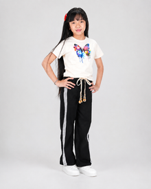 Girls Twill Denim Baggy Pant | Black & Beige Set