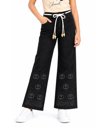 Circle Stoned Black & Beige Denim Baggy Set