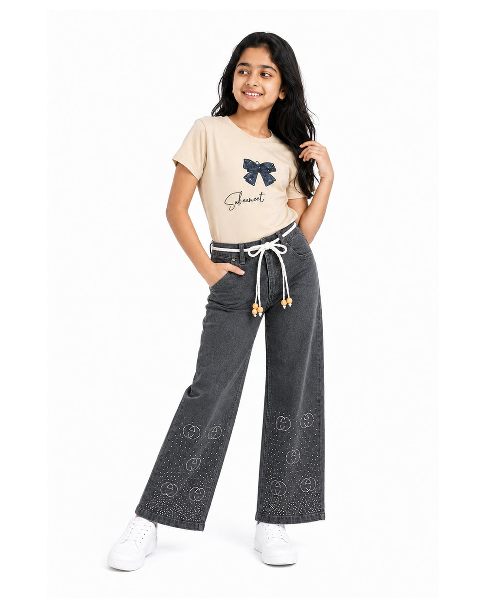 Circle Stoned Denim Baggy Pant | Charcoal Grey