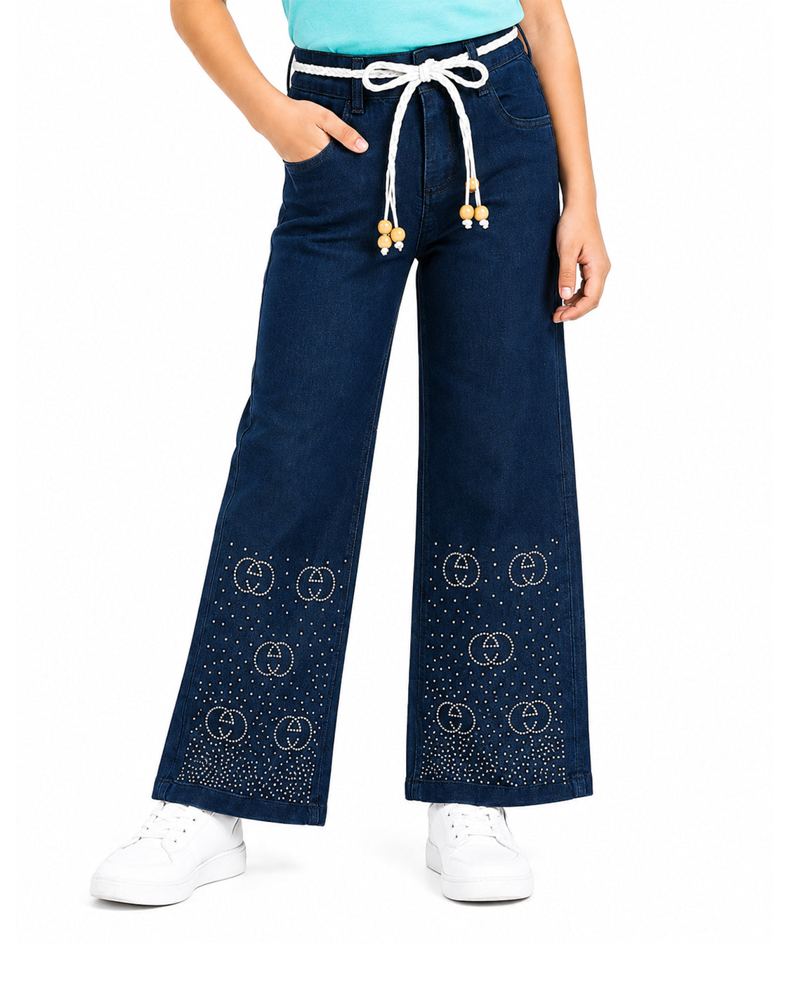 Circle Stoned IndigoBlue & SagaGreen Denim Baggy Set Secondary image