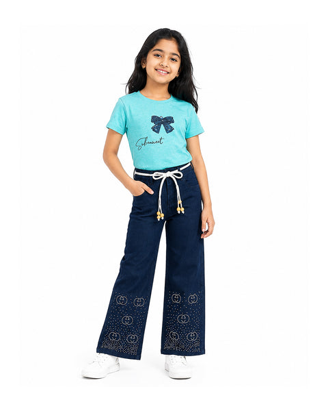Circle Stoned IndigoBlue & SagaGreen Denim Baggy Set