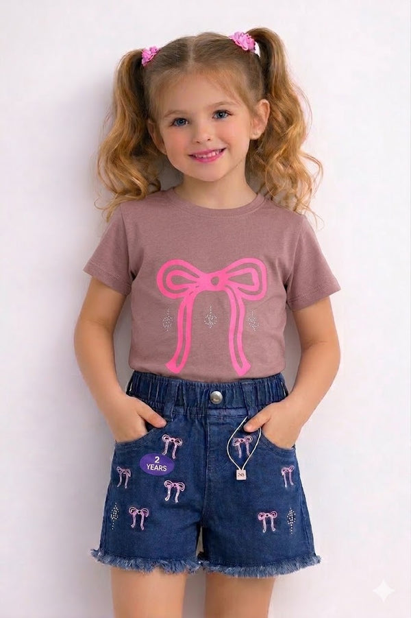 Kids Drop Shoulder T-Shirt & Shorts Set | Light Pink