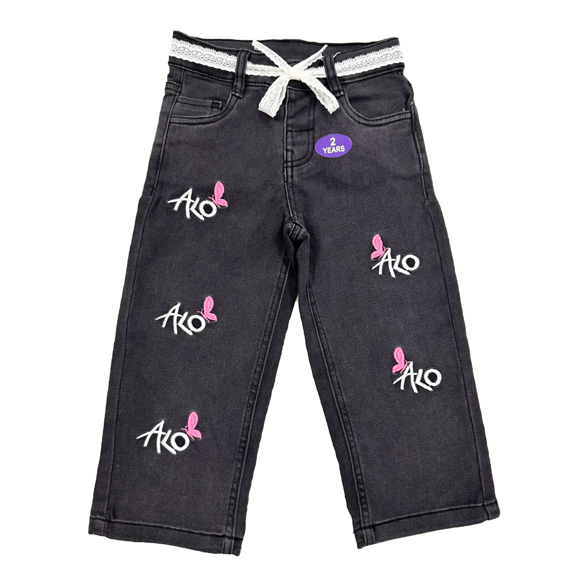 Girls Denim BAGGY Embroidered Pant | Indigo Blue Secondary image