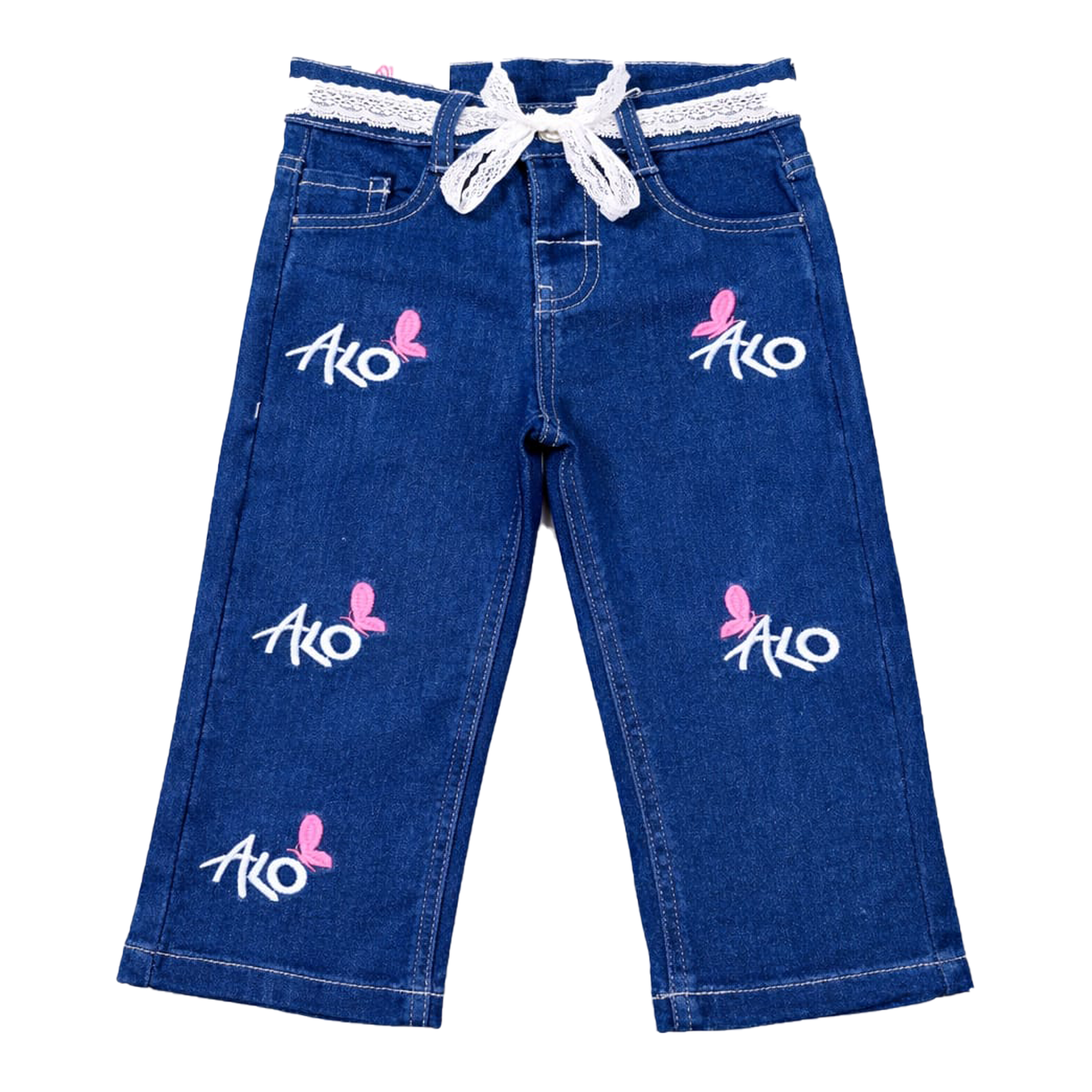 Girls Denim BAGGY Embroidered Pant | Indigo Blue Main image