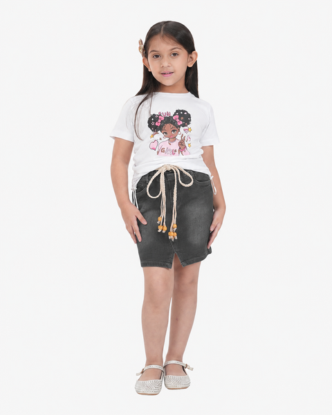 Girls Denim Skirts Set | Charcoal Grey & White