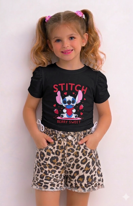 Girls Leopard Summer Shorts Sets | Black