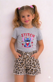 Girls Leopard Summer Shorts Sets | Grey