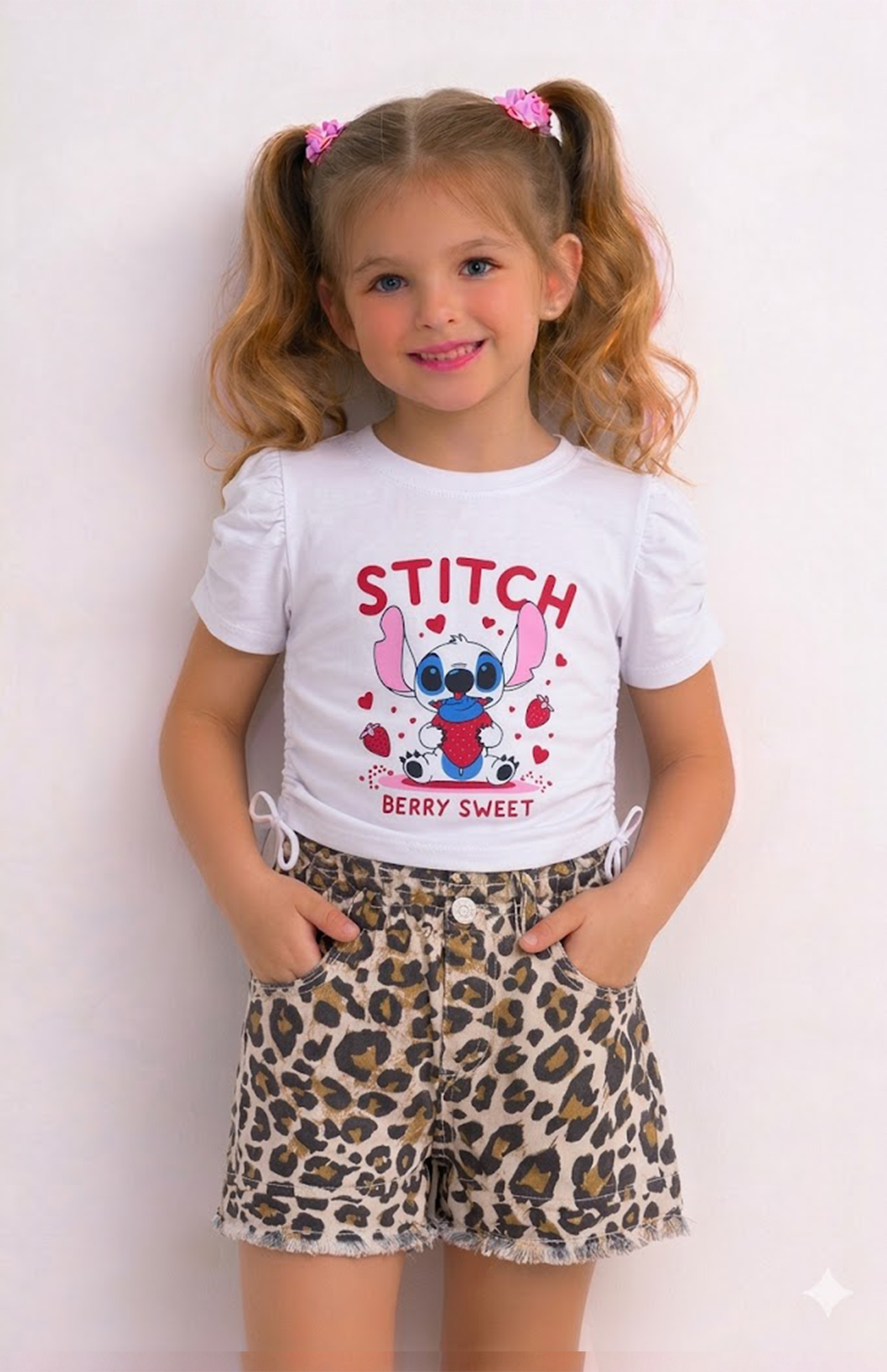 Girls Leopard Summer Shorts Sets | White Main image