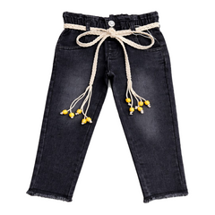 Girls Premium Denim with Stylish Fringe Bottom | Black