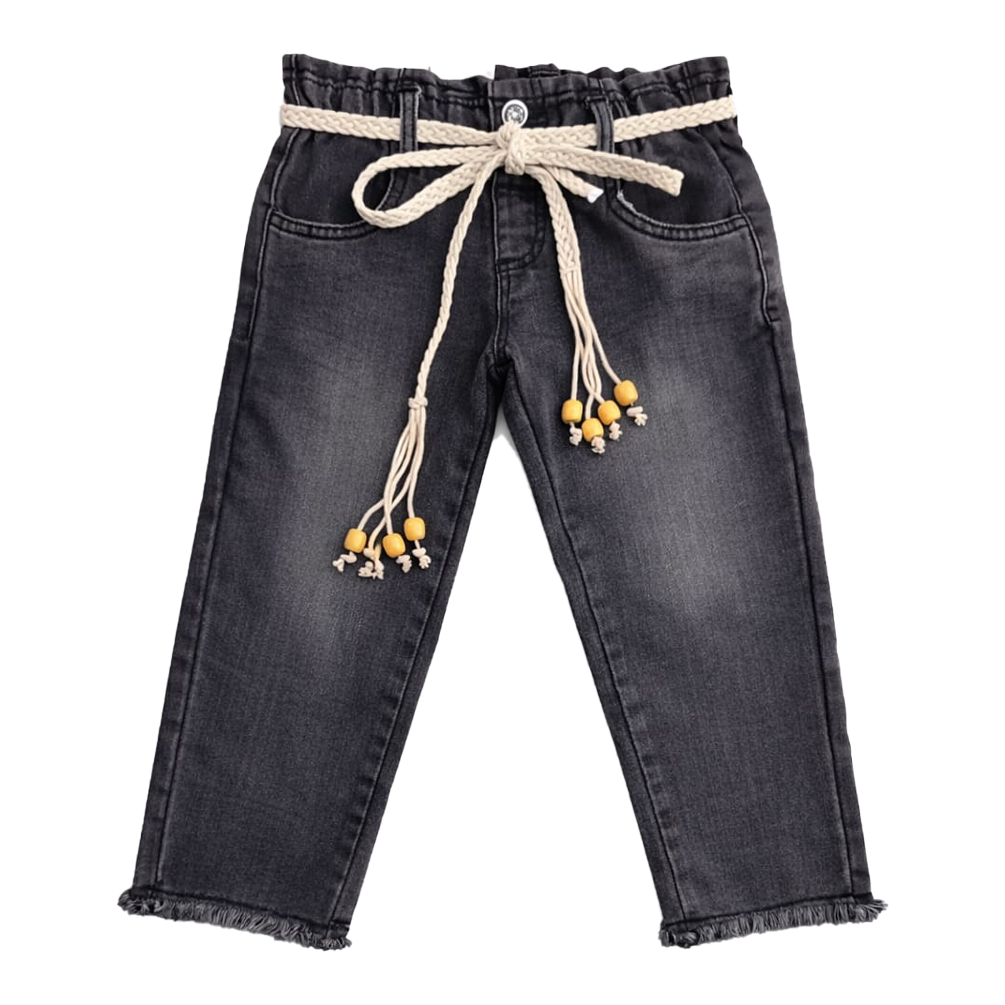 Girls Premium Denim with Stylish Fringe Bottom | Black