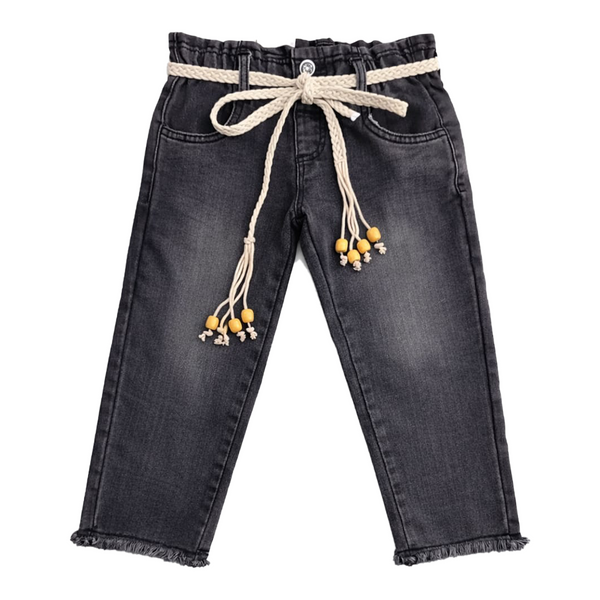 Girls Premium Denim with Stylish Fringe Bottom | Black