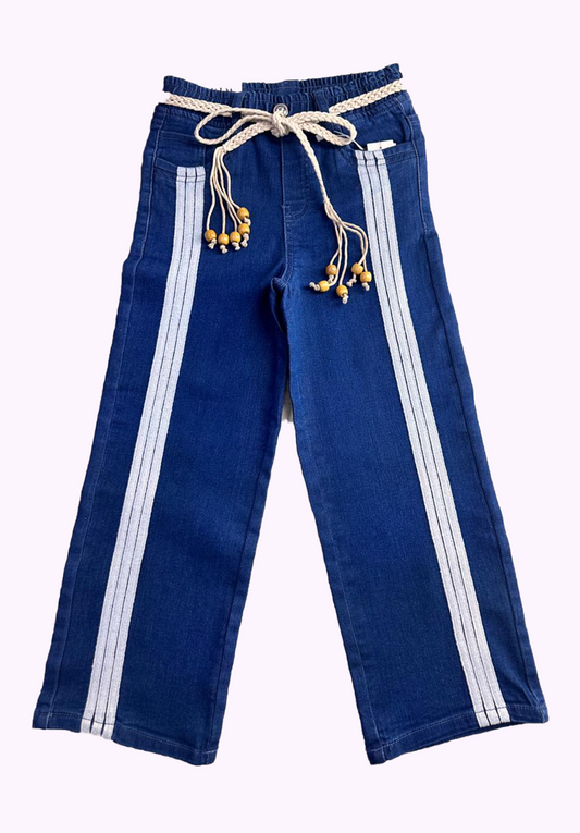 Girls Twill Denim Baggy Pant | Indigo Blue