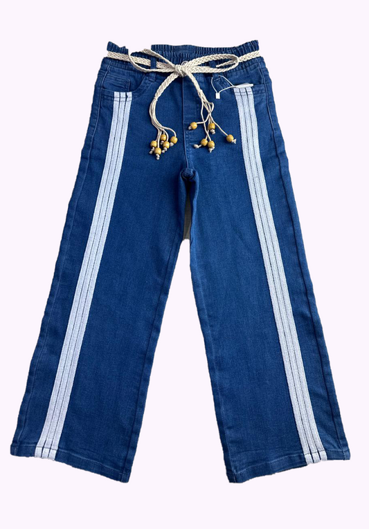 Girls Twill Denim Baggy Pant | Mid Blue