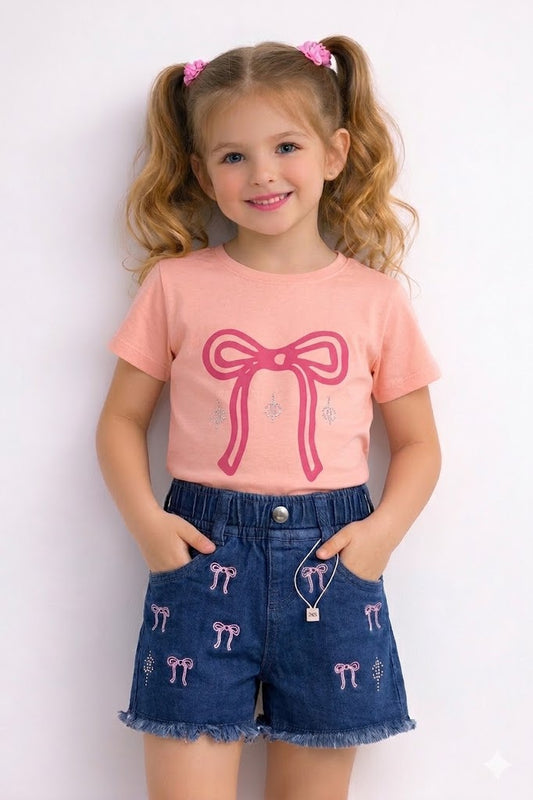 Kids Drop Shoulder T-Shirt & Shorts Set | Light Pink