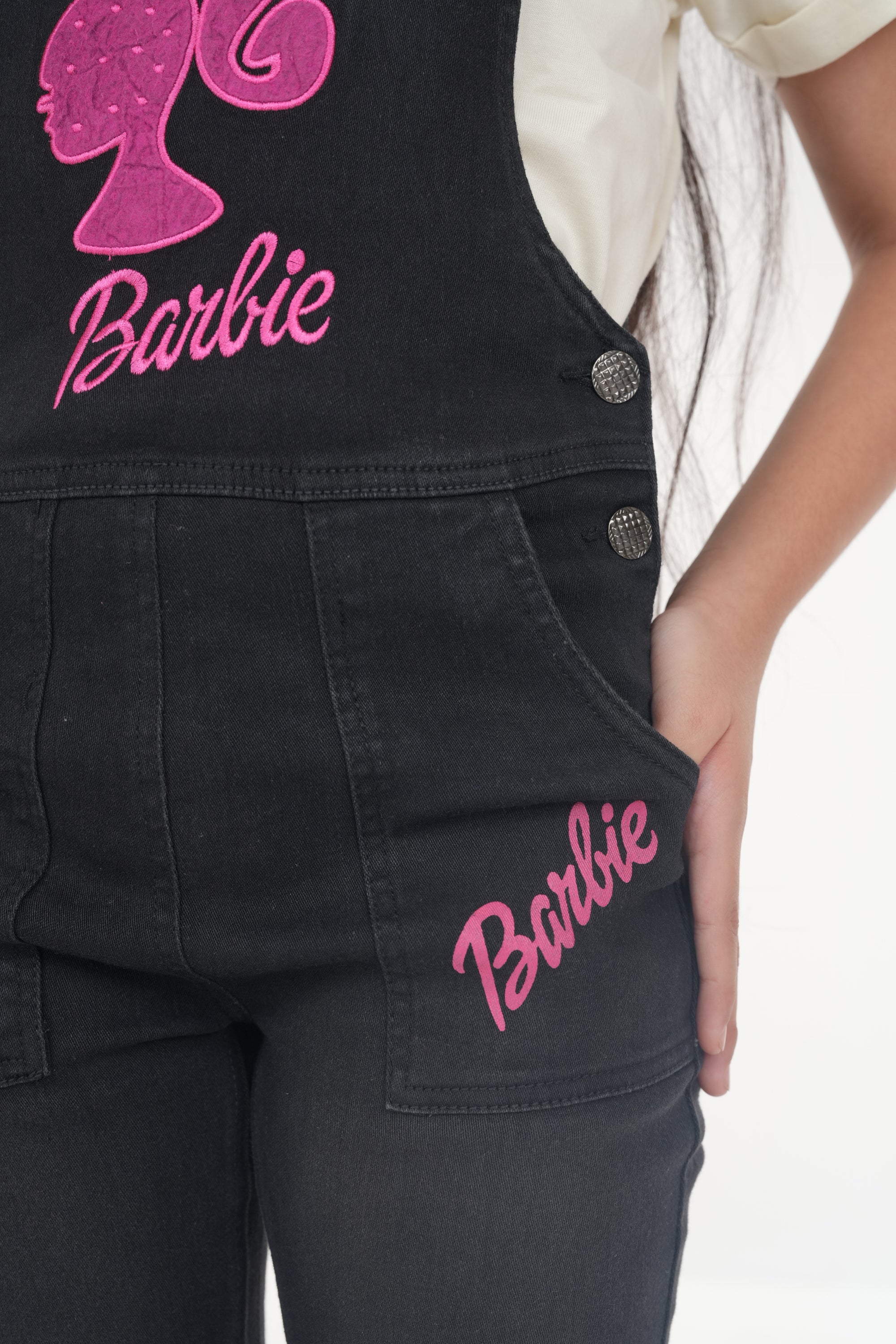 Denim Romper Set | Romper+T-Shirt | Charcoal Grey + Off-White