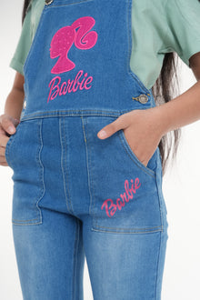 Denim Romper Set | Romper+T-Shirt | Mid Blue + Sea Green