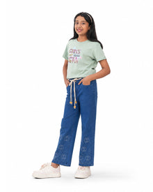 Circle Stoned Denim Baggy | Mid Blue | Free T-Shirt
