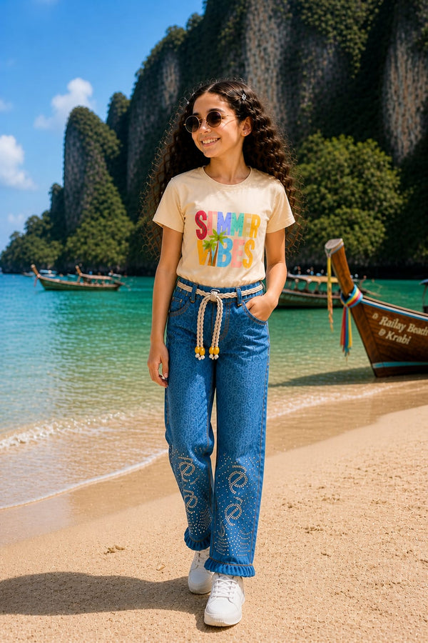 Girls Stoned Regular Fit Long Pant | Black & Saga Green