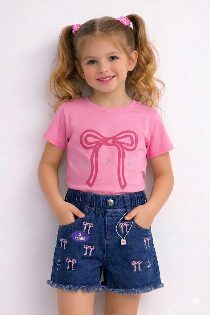Kids Drop Shoulder T-Shirt & Shorts Set | Pink Main image
