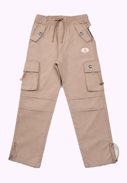 Premium Girls' Twill Baggy Cargo Jogger Pant | Beige