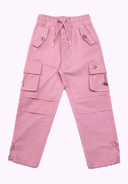 Premium Girls' Twill Baggy Cargo Jogger Pant | Pink