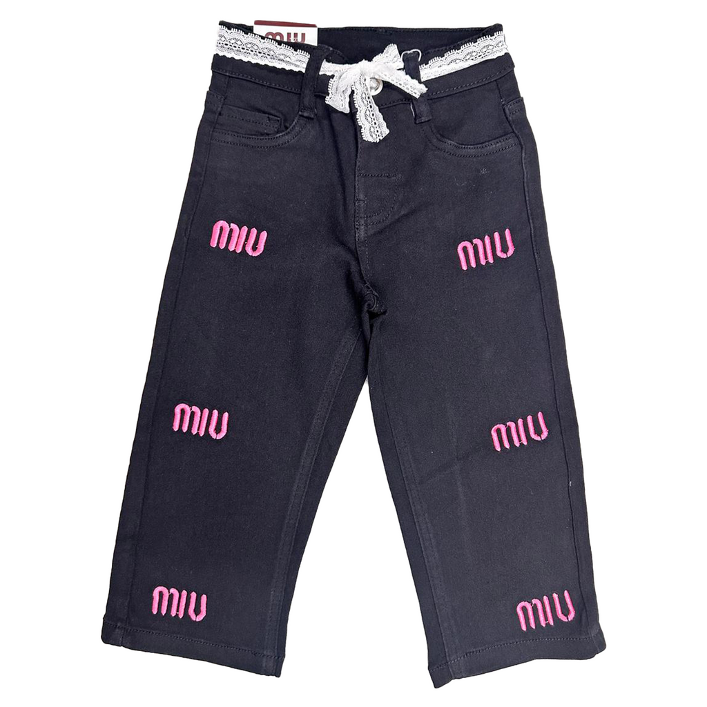 Trendy Girls Denim BAGGY Embroidered Pant | Indigo Blue