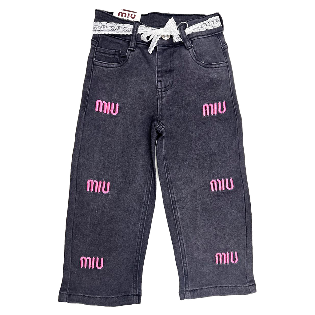 Trendy Girls Denim BAGGY Embroidered Pant | Indigo Blue