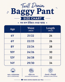 Girls Twill Denim Baggy Pant | Charcoal Grey & Beige Set