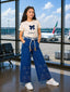 Trendy Girls Stoned BAGGY Pant | Indigo Blue & Stone Beige Set