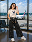 Trendy Girls Stoned BAGGY Pant | Black & Stone Beige Set