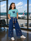 Trendy Girls Stoned BAGGY Pant | Black & Saga Green Set