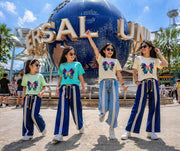 Girls Twill Denim Baggy Pant | Indigo Blue & Beige Set