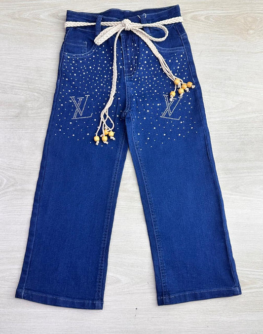VL Girls Baggy Stoned Denim Pant | Indigo Blue