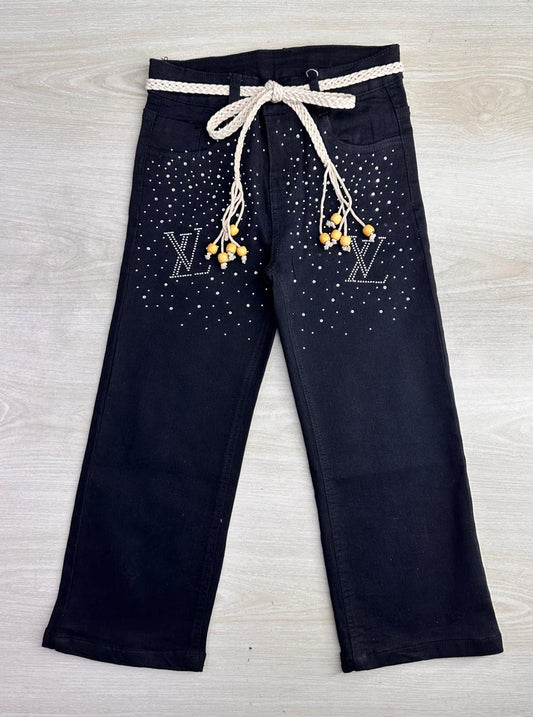 VL Girls Baggy Stoned Denim Pant | Black