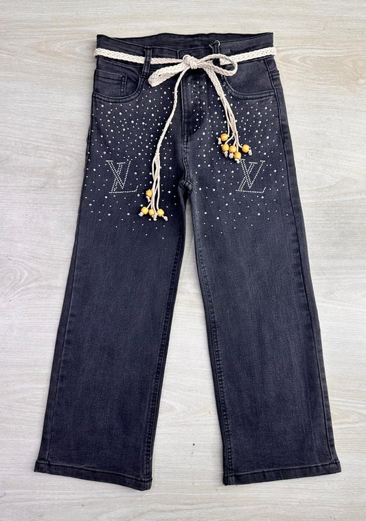 VL Girls Baggy Stoned Denim Pant | Charcoal Grey