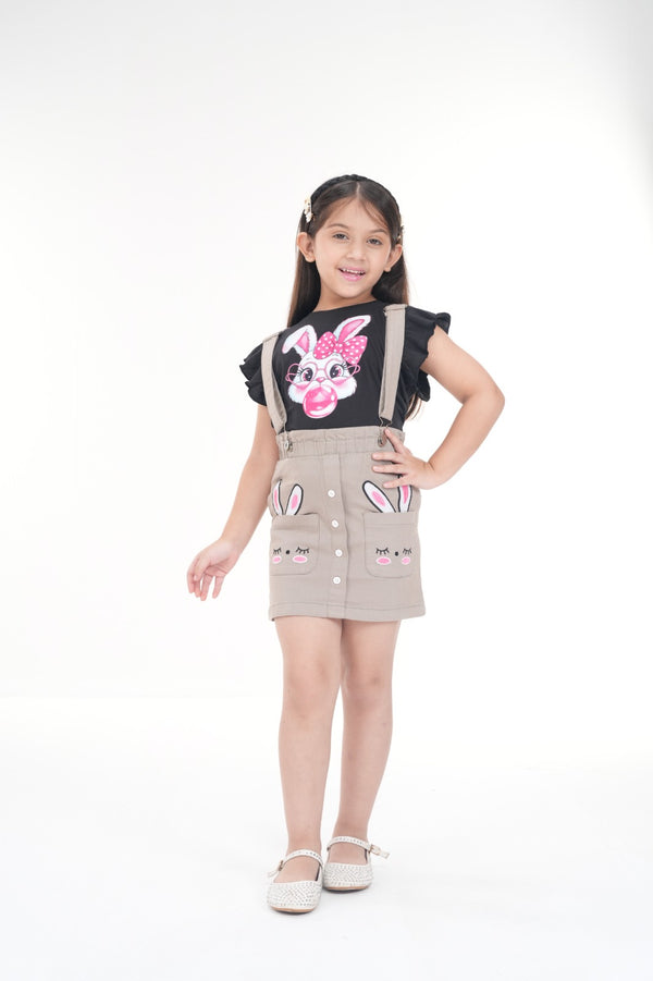 Bunny Love Dress Set – Black Top & Grey Skirt