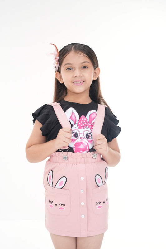 Bunny Love Dress Set – Black Top & Pink Skirt